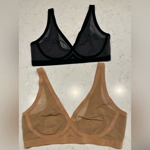 Two EBY mesh bralettes; size Medium, one in Nude, one Black